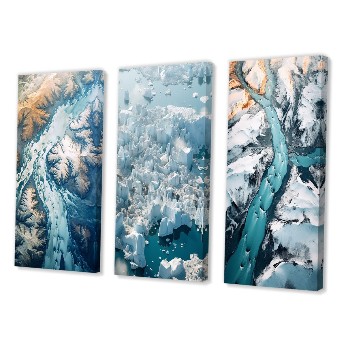 Designart "Majestic Aerial View Artic Rivers Icebergs II" Glacier Blue - Gallery Wall Set Of 3 For Home Decor