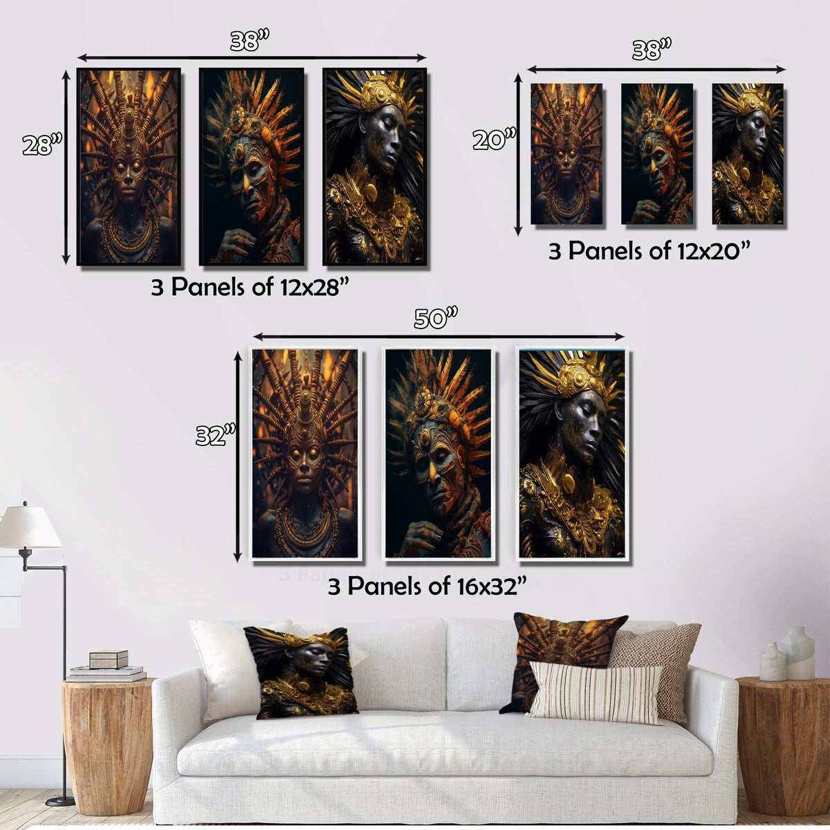 Designart "Majestic Glam Shaman Spiritual Wisdom III" Folk Religion Wall Art Set Of 3 - Gallery Wall Set For Home Decor