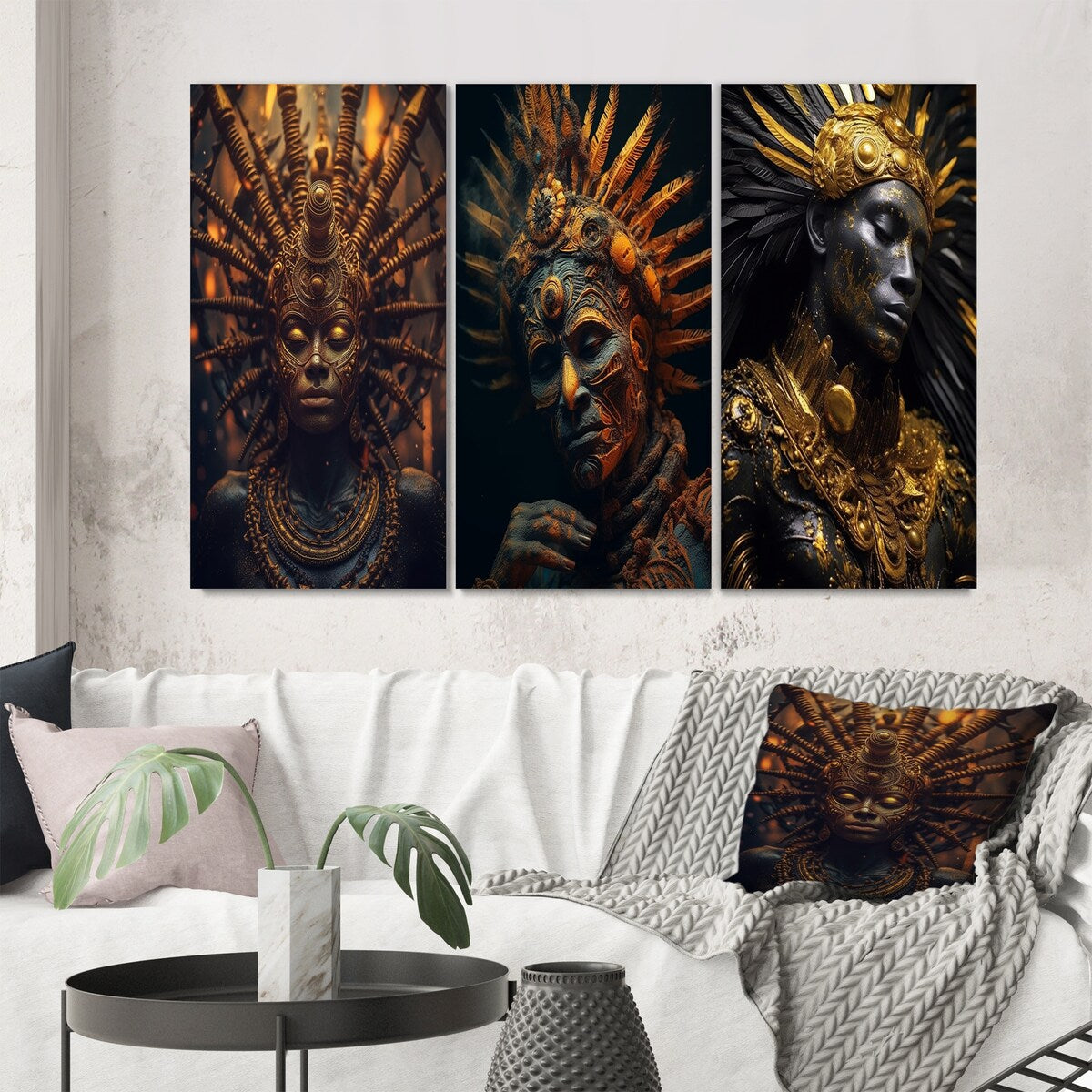Designart "Majestic Glam Shaman Spiritual Wisdom III" Folk Religion Wall Art Set Of 3 - Gallery Wall Set For Home Decor