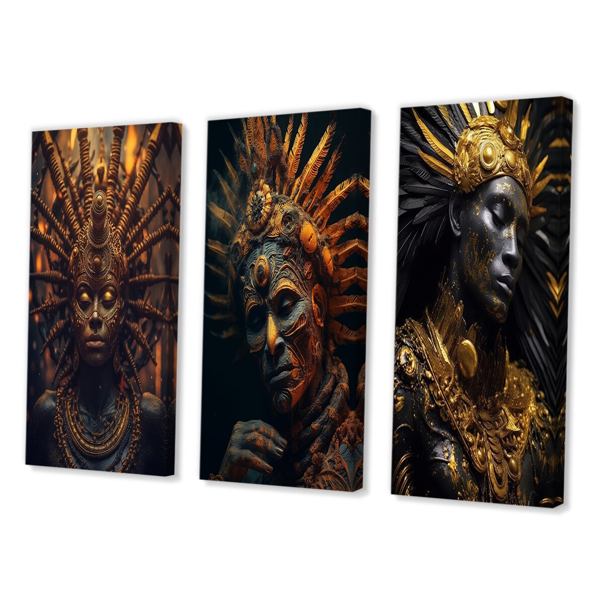 Designart "Majestic Glam Shaman Spiritual Wisdom III" Folk Religion Wall Art Set Of 3 - Gallery Wall Set For Home Decor