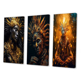 Designart "Majestic Glam Shaman Spiritual Wisdom II" Folk Religion Gold - Printed Art Set Of 3 For Bedroom