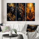 Designart "Majestic Glam Shaman Spiritual Wisdom II" Folk Religion Gold - Printed Art Set Of 3 For Bedroom