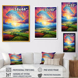 Designart "Majestic Sunset Over Idyllic Countryside" Abstract Painting Framed Canvas Art Print