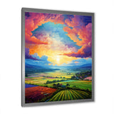 Designart "Majestic Sunset Over Idyllic Countryside" Abstract Painting Framed Canvas Art Print