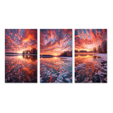 Designart "Majestic Sunshine Over Snowy Winter Lake IV" Lake Yellow - Canvas Set Of 3 For Living Room Decor