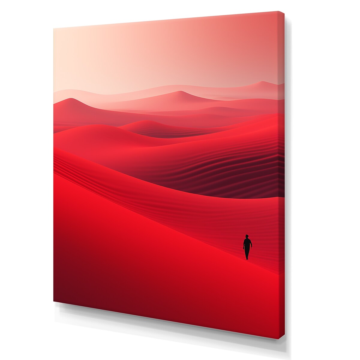 Designart "Man Solitude In Arid Red Desert III" Desert Wall Art Red - Global Wrapped Canvas For Hallway Décor