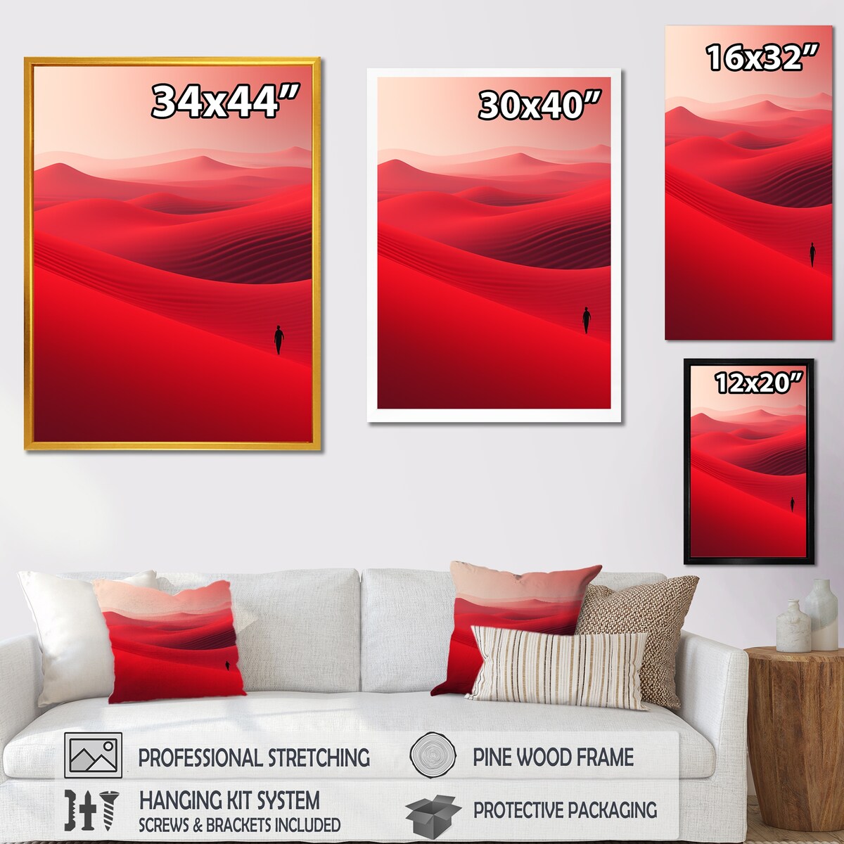 Designart "Man Solitude In Arid Red Desert III" Desert Wall Art Red - Global Wrapped Canvas For Hallway Décor