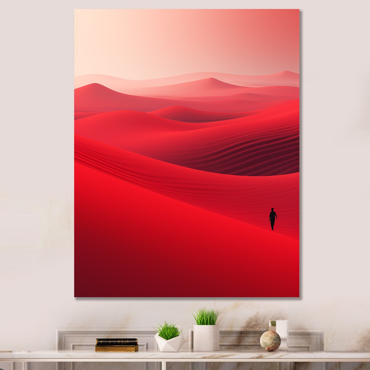 Designart "Man Solitude In Arid Red Desert III" Desert Wall Art Red - Global Wrapped Canvas For Hallway Décor