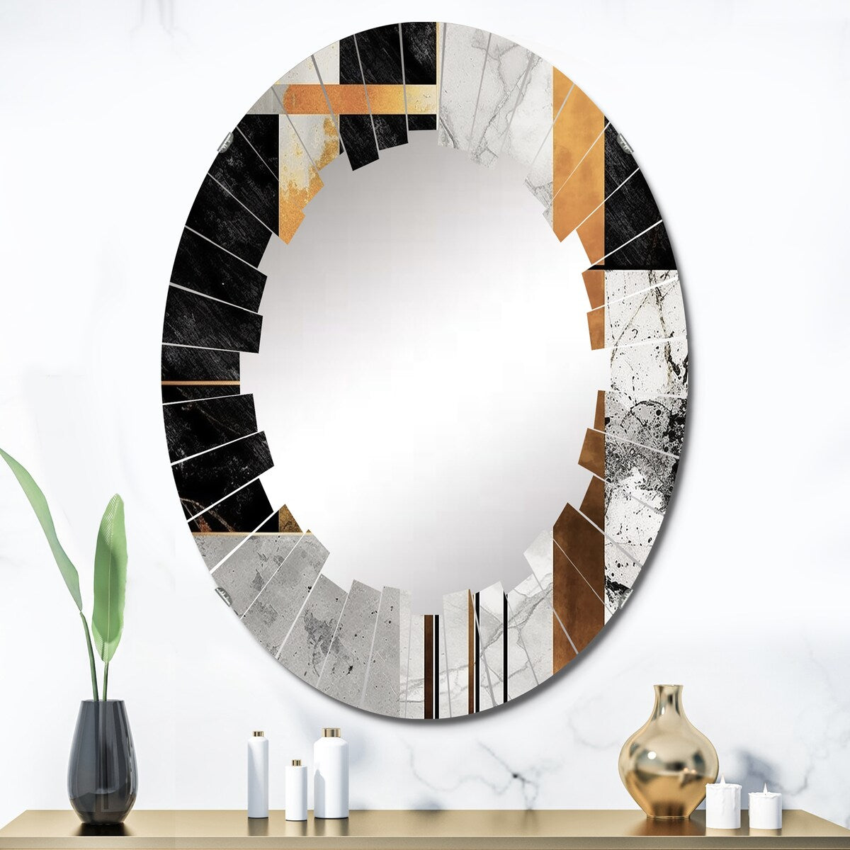 Designart "Marble Granite Agate With Touches Of Gold VII" Modern Geometric Wall Mirror