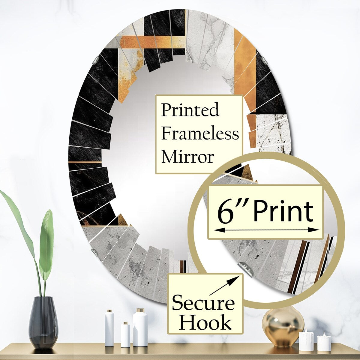 Designart "Marble Granite Agate With Touches Of Gold VII" Modern Geometric Wall Mirror