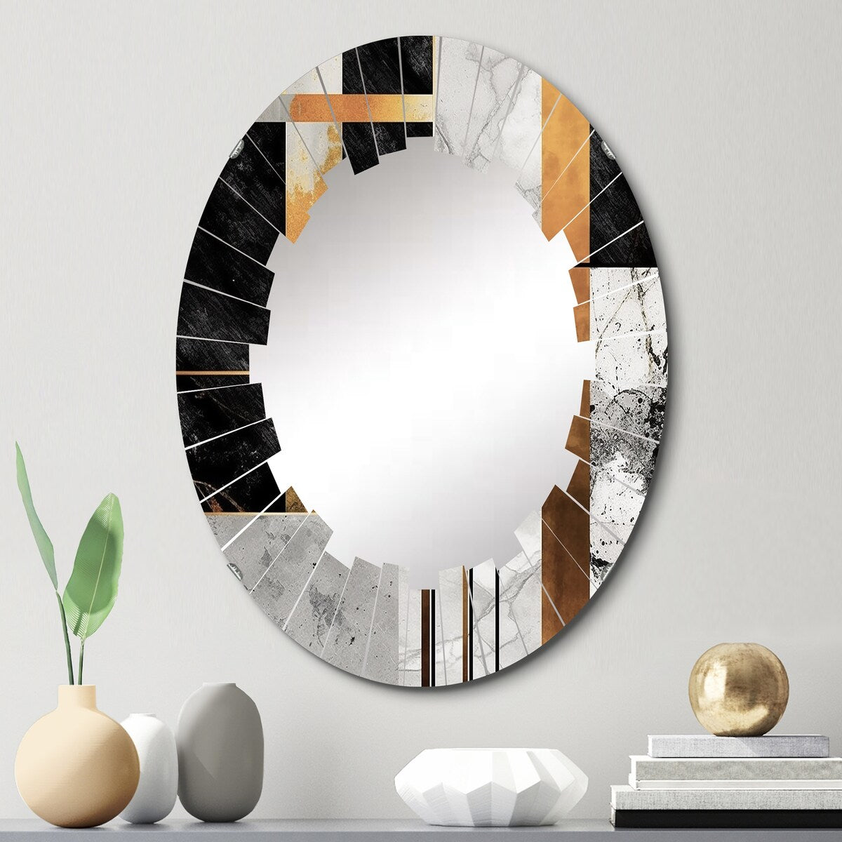 Designart "Marble Granite Agate With Touches Of Gold VII" Modern Geometric Wall Mirror