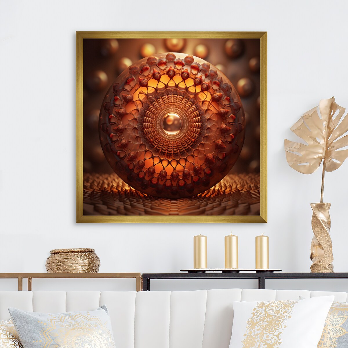 Designart "Mauve And Pink Retro Glam Mandala" Abstract Spirals Framed Wall Decor