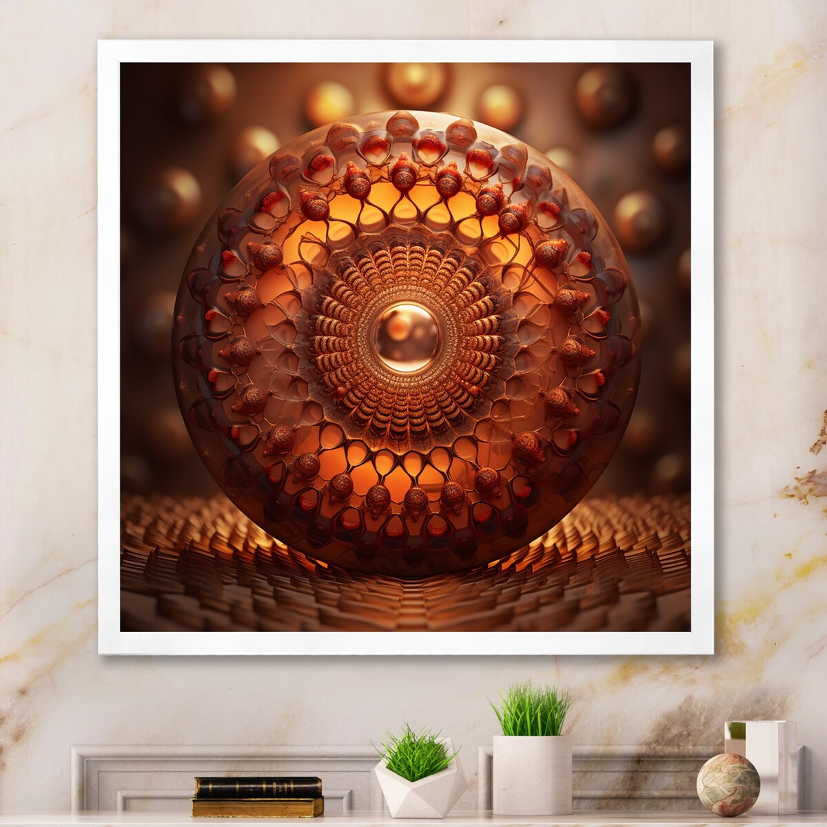 Designart "Mauve And Pink Retro Glam Mandala" Abstract Spirals Framed Wall Decor