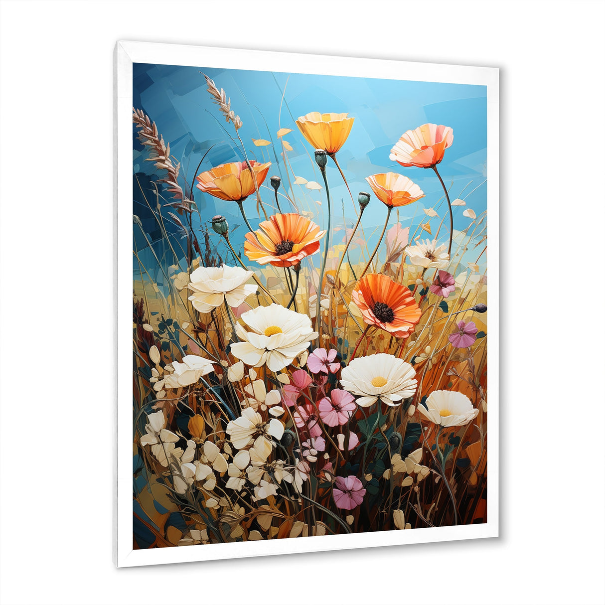 Designart "Meadow Contemporary Wildflowers Pointillism II" Meadow Framed Canvas Wall Art