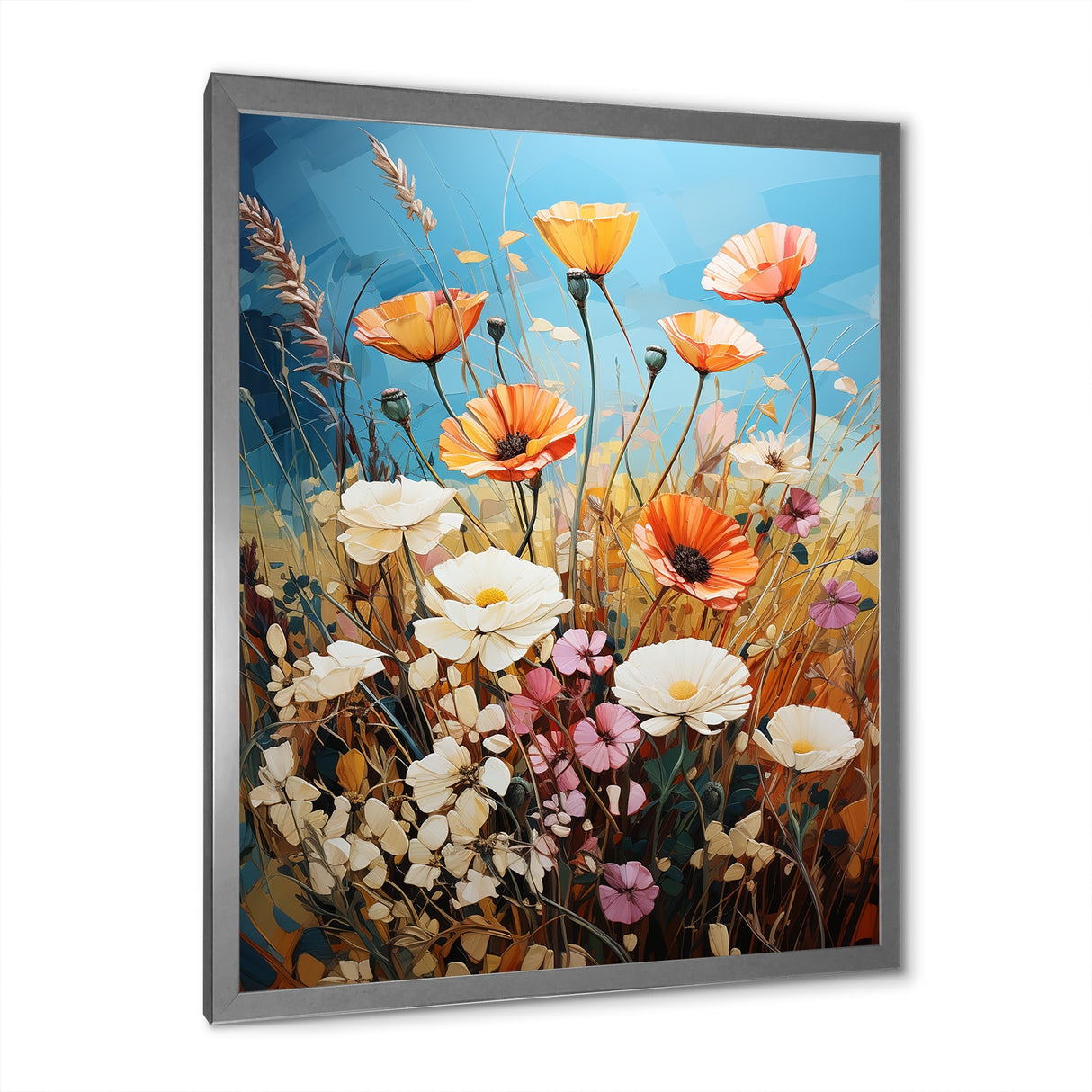 Designart "Meadow Contemporary Wildflowers Pointillism II" Meadow Framed Canvas Wall Art