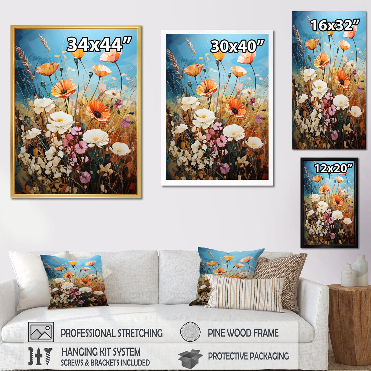 Designart "Meadow Contemporary Wildflowers Pointillism II" Meadow Framed Canvas Wall Art