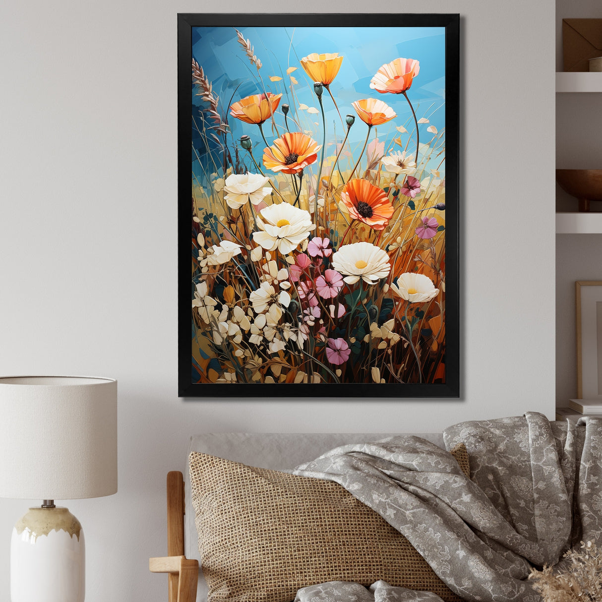 Designart "Meadow Contemporary Wildflowers Pointillism II" Meadow Framed Canvas Wall Art
