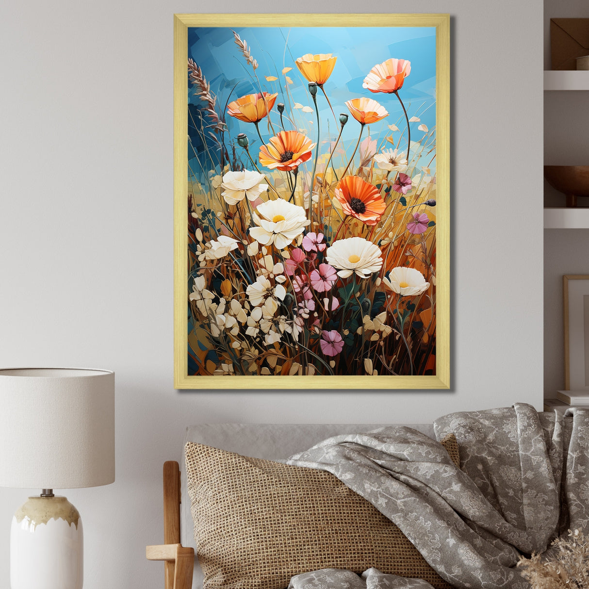 Designart "Meadow Contemporary Wildflowers Pointillism II" Meadow Framed Canvas Wall Art