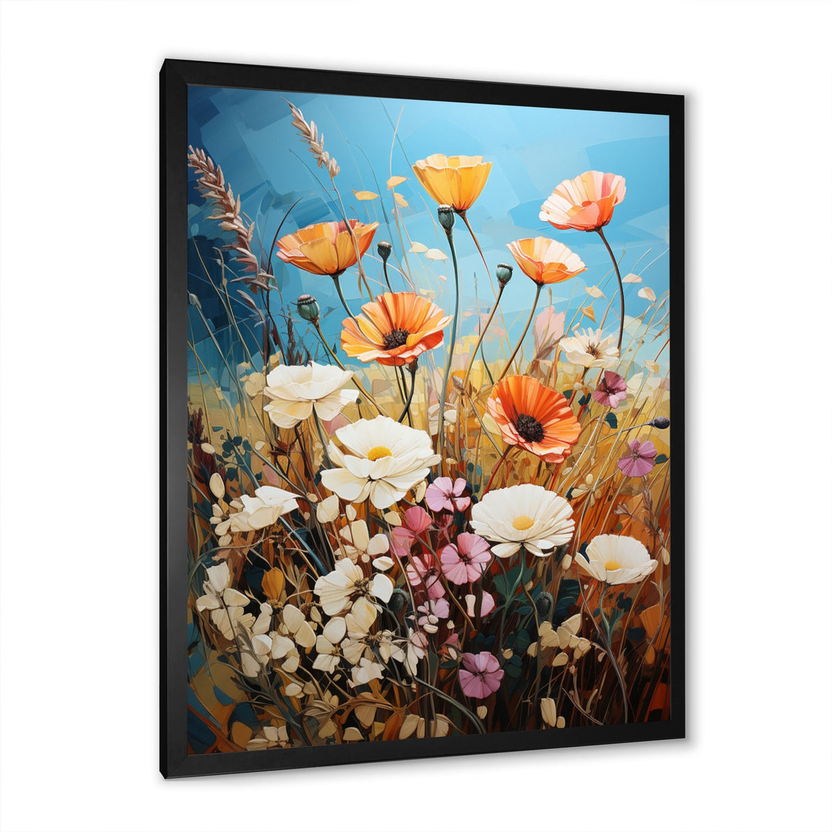 Designart "Meadow Contemporary Wildflowers Pointillism II" Meadow Framed Canvas Wall Art
