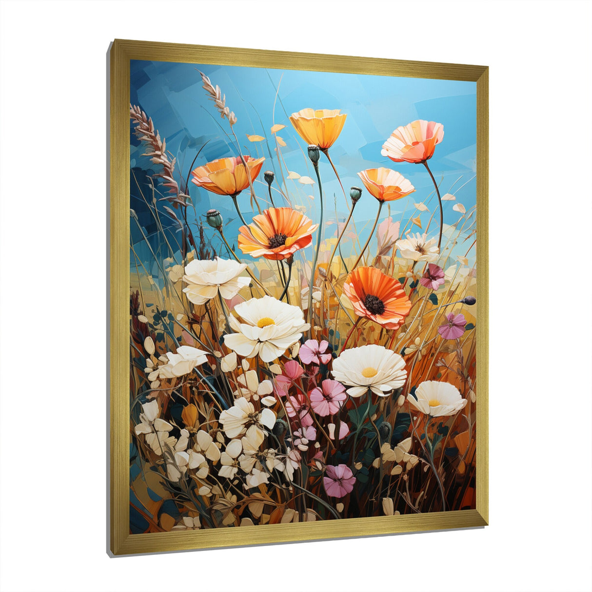 Designart "Meadow Contemporary Wildflowers Pointillism II" Meadow Framed Canvas Wall Art