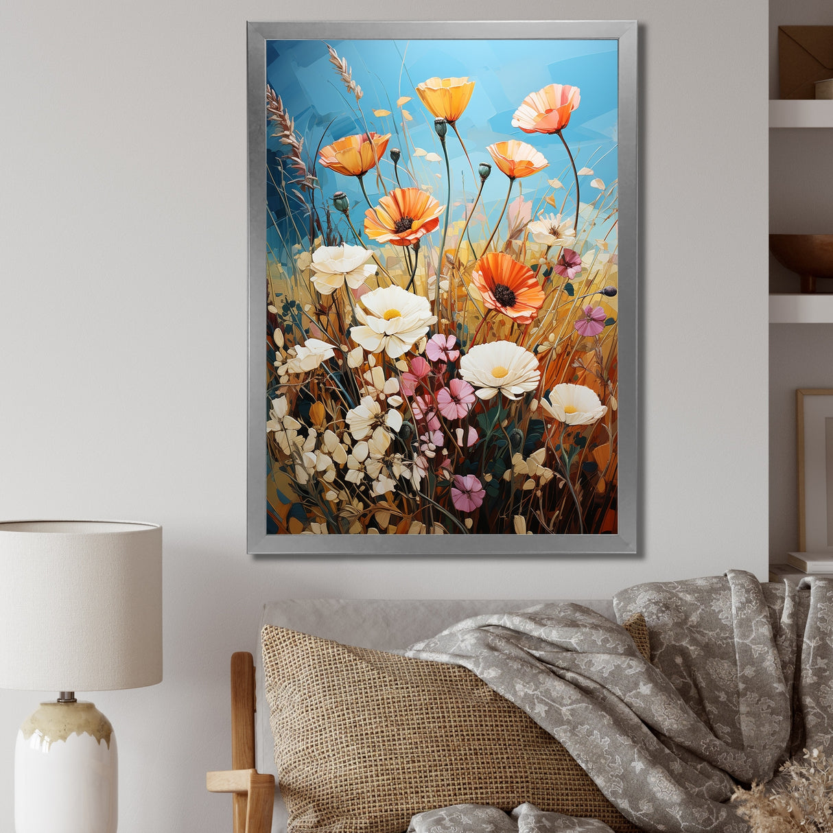 Designart "Meadow Contemporary Wildflowers Pointillism II" Meadow Framed Canvas Wall Art