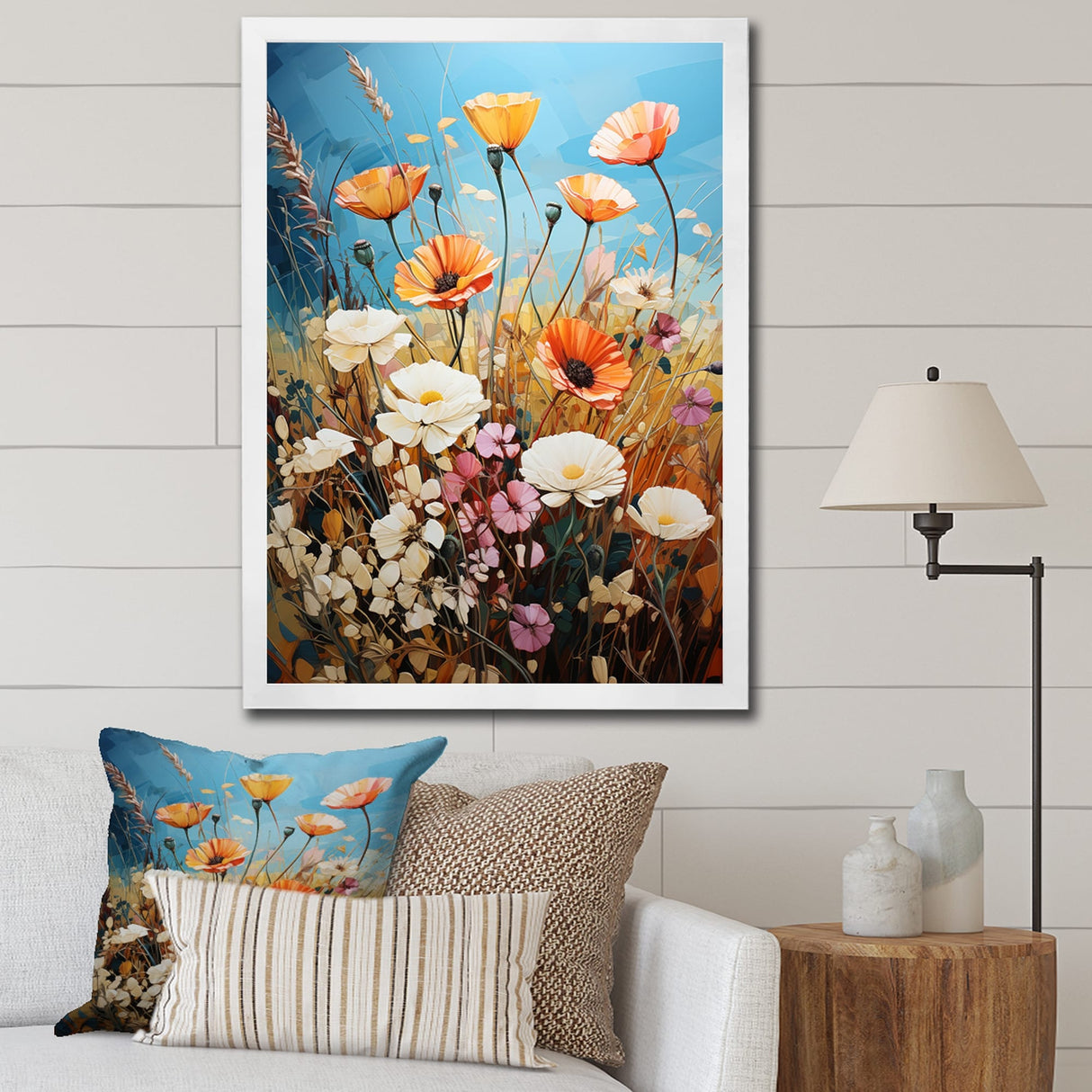 Designart "Meadow Contemporary Wildflowers Pointillism II" Meadow Framed Canvas Wall Art