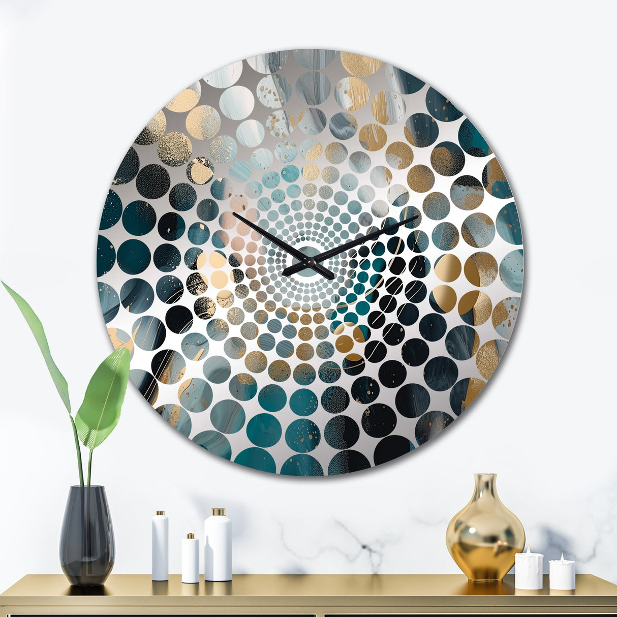 Designart "Metallic Circles On Marble Energy II" Gold Abstract Marble Clocks Modern Wall Clocks For Living Room Décor