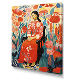 Designart "Mexican Floral Woman Portrait I" Woman Mexican Wall Art Red - Modern Wrapped Canvas For Hallway Décor
