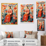 Designart "Mexican Floral Woman Portrait I" Woman Mexican Wall Art Red - Modern Wrapped Canvas For Hallway Décor