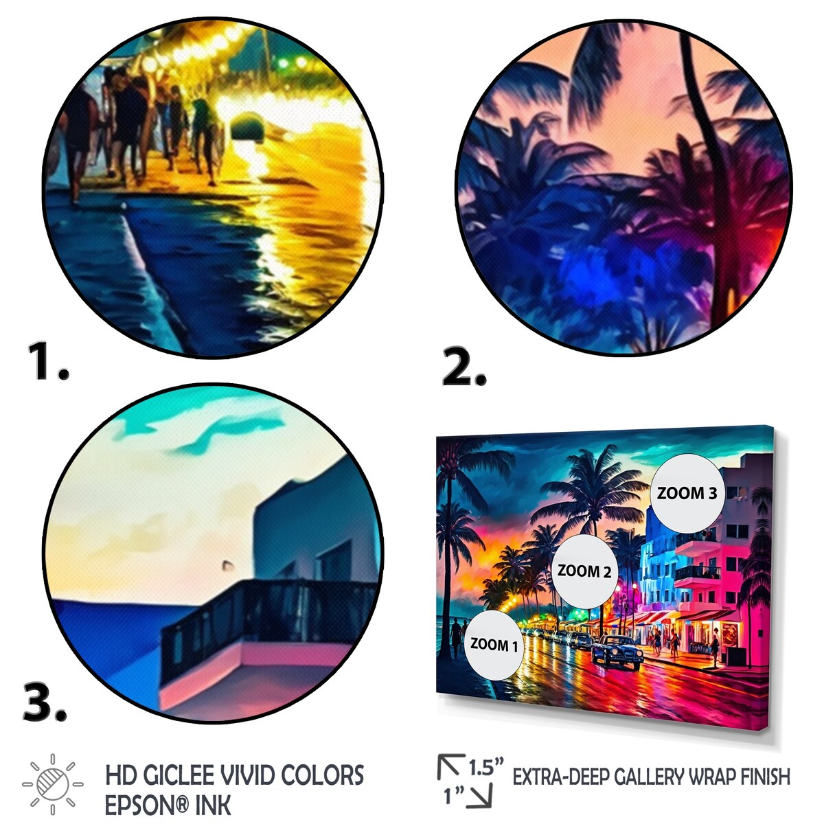 Designart "Miami Beach Holidays 3 Architecture" City Miami Canvas Art Print - 3 Panels