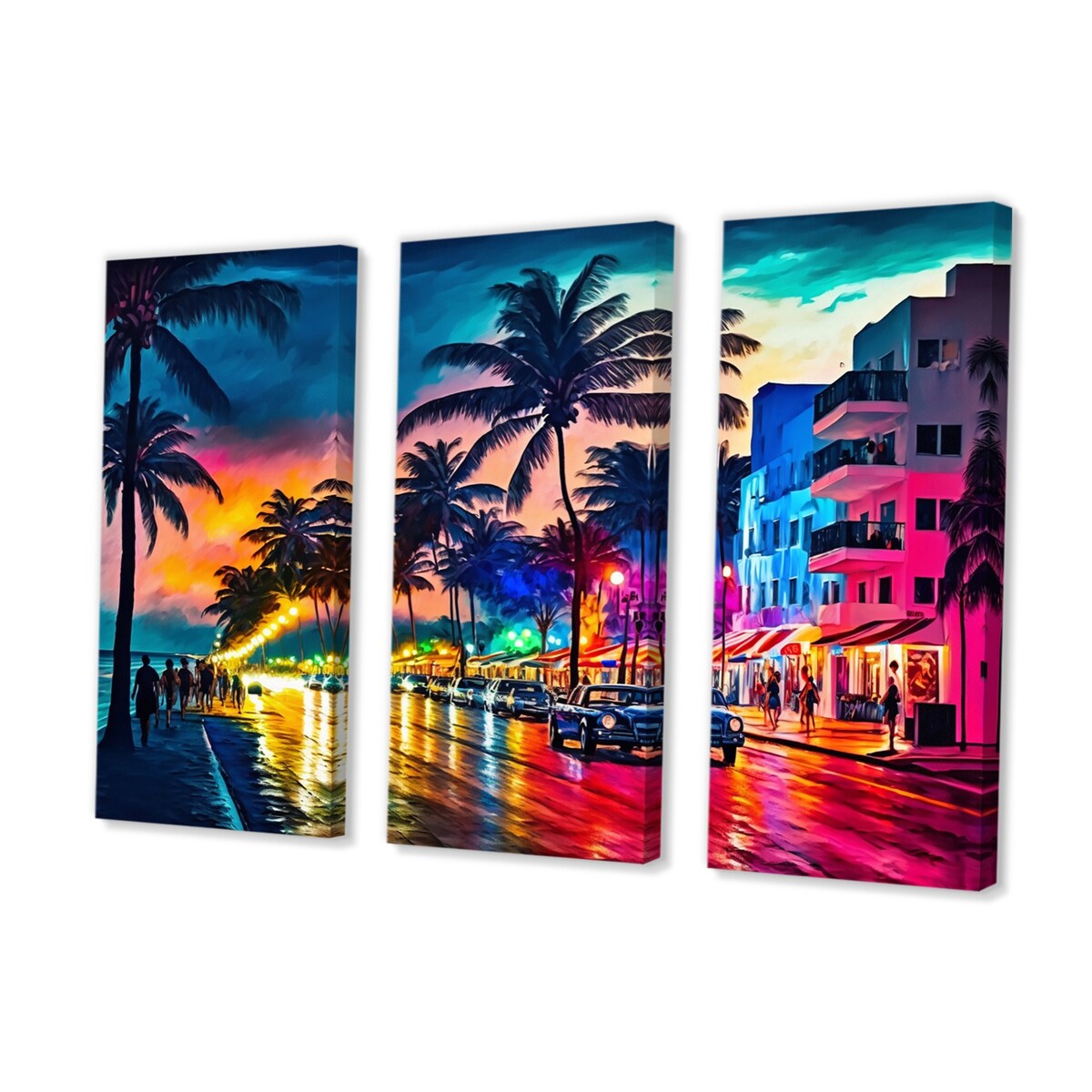 Designart "Miami Beach Holidays 3 Architecture" City Miami Canvas Art Print - 3 Panels