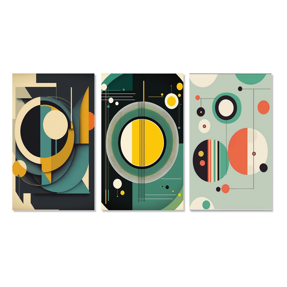Designart "Mid-century Retro Dimensions I" Modern Midcentury Wall Art Set Of 3 Mid-Century Gallery Set For Office Decor
