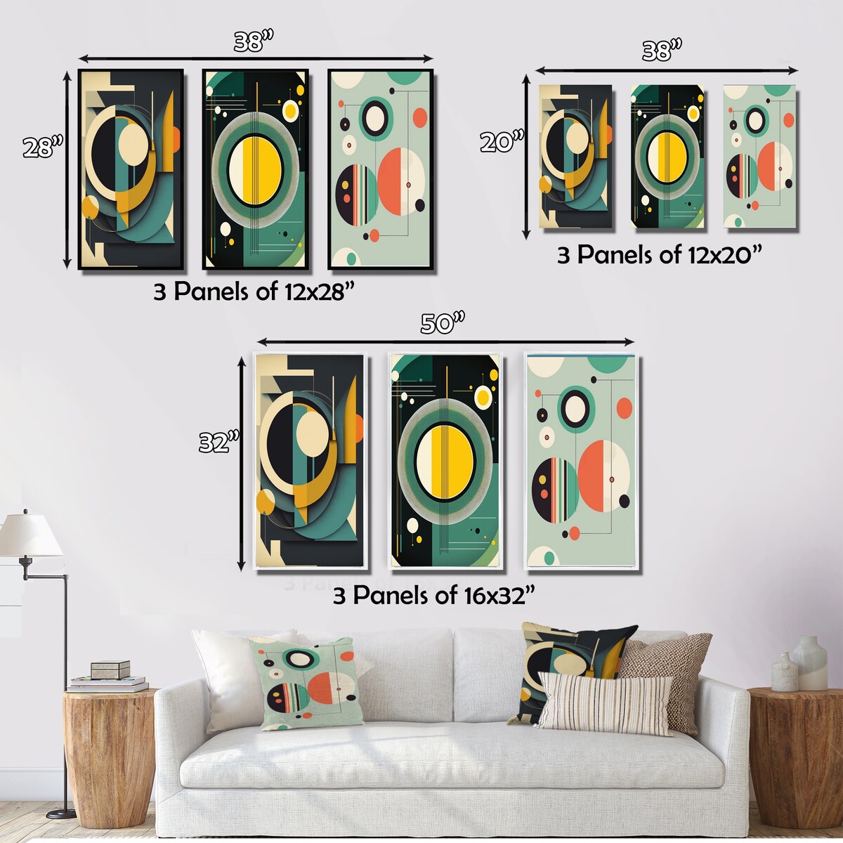 Designart "Mid-century Retro Dimensions I" Modern Midcentury Wall Art Set Of 3 Mid-Century Gallery Set For Office Decor