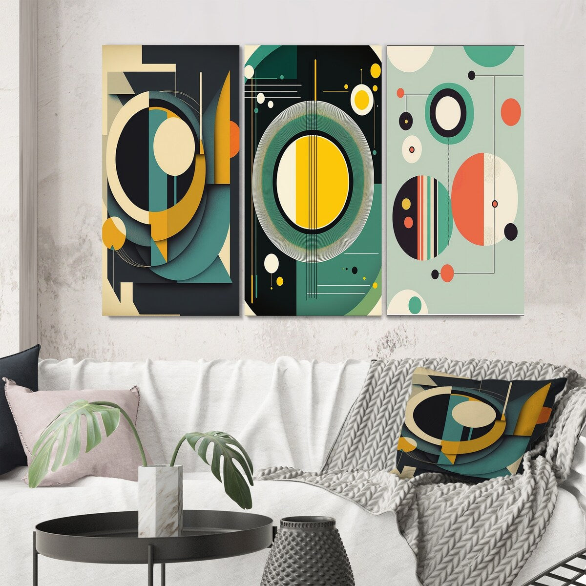 Designart "Mid-century Retro Dimensions I" Modern Midcentury Wall Art Set Of 3 Mid-Century Gallery Set For Office Decor