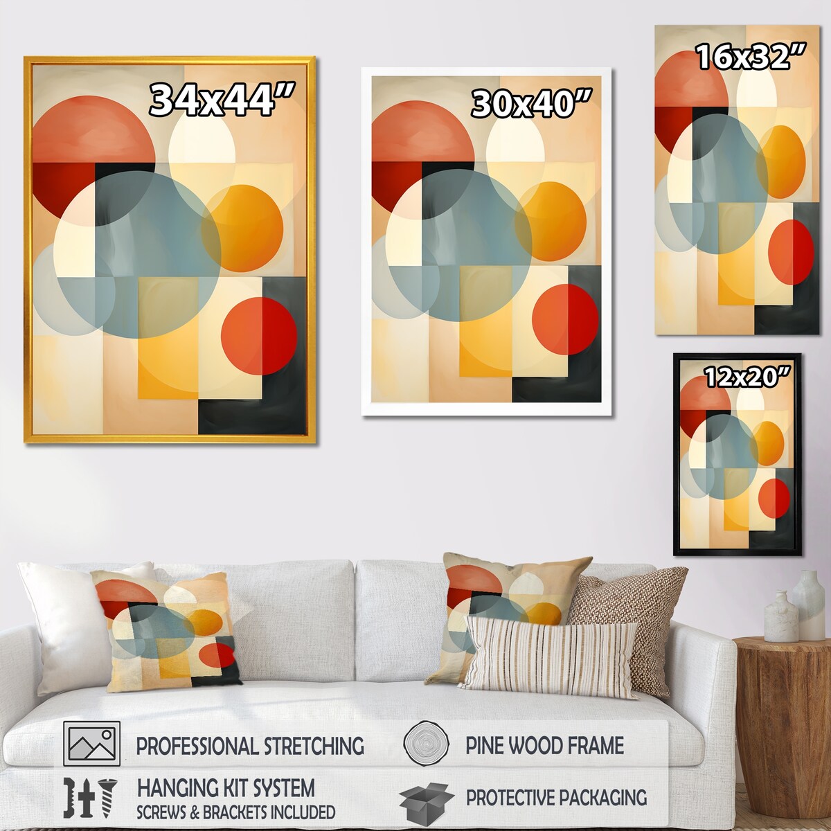 Designart "Midcentury Minimal Abstract Geometric Art I" Modern Midcentury Framed Canvas Art Print