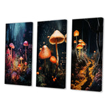 Designart "Midnight Magic In Enchanted Mushroom Forest III" Mushroom Pink - Printed Art Set Of 3 For Bedroom