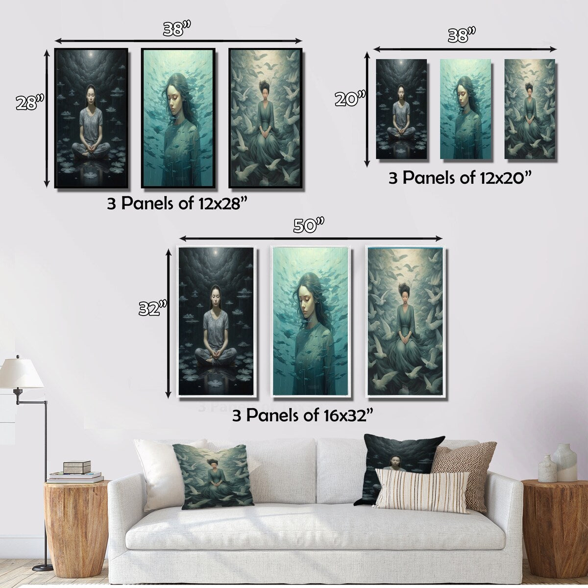 Designart "Mindfulness Gracious Woman Meditation III" Meditation Blue - Gallery Set Of 3 For Office Decor