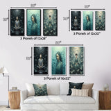 Designart "Mindfulness Gracious Woman Meditation III" Meditation Blue - Gallery Set Of 3 For Office Decor