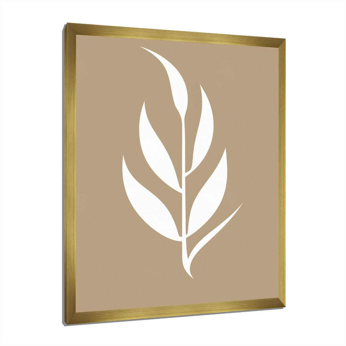 Designart "Minimal Botanicals Single Leaf On Beige" Flowers Framed Canvas Art Print