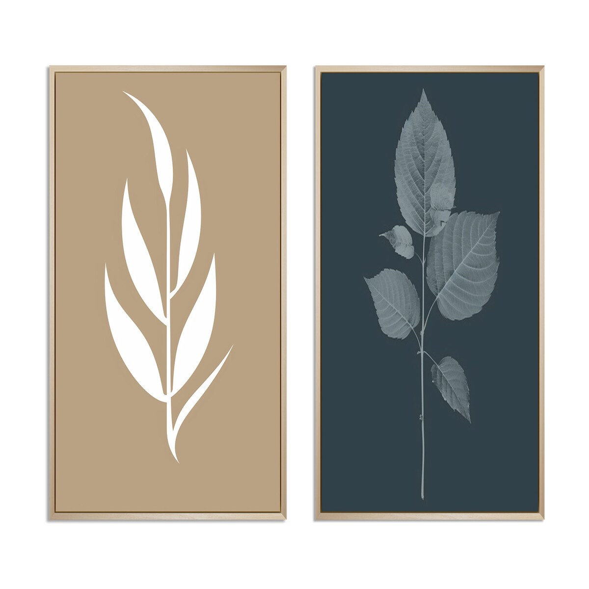 Designart "Minimal Botanicals Single Leaf On Beige" Flowers Framed Wall Art Traditional Gallery Wall Set For Home Decor