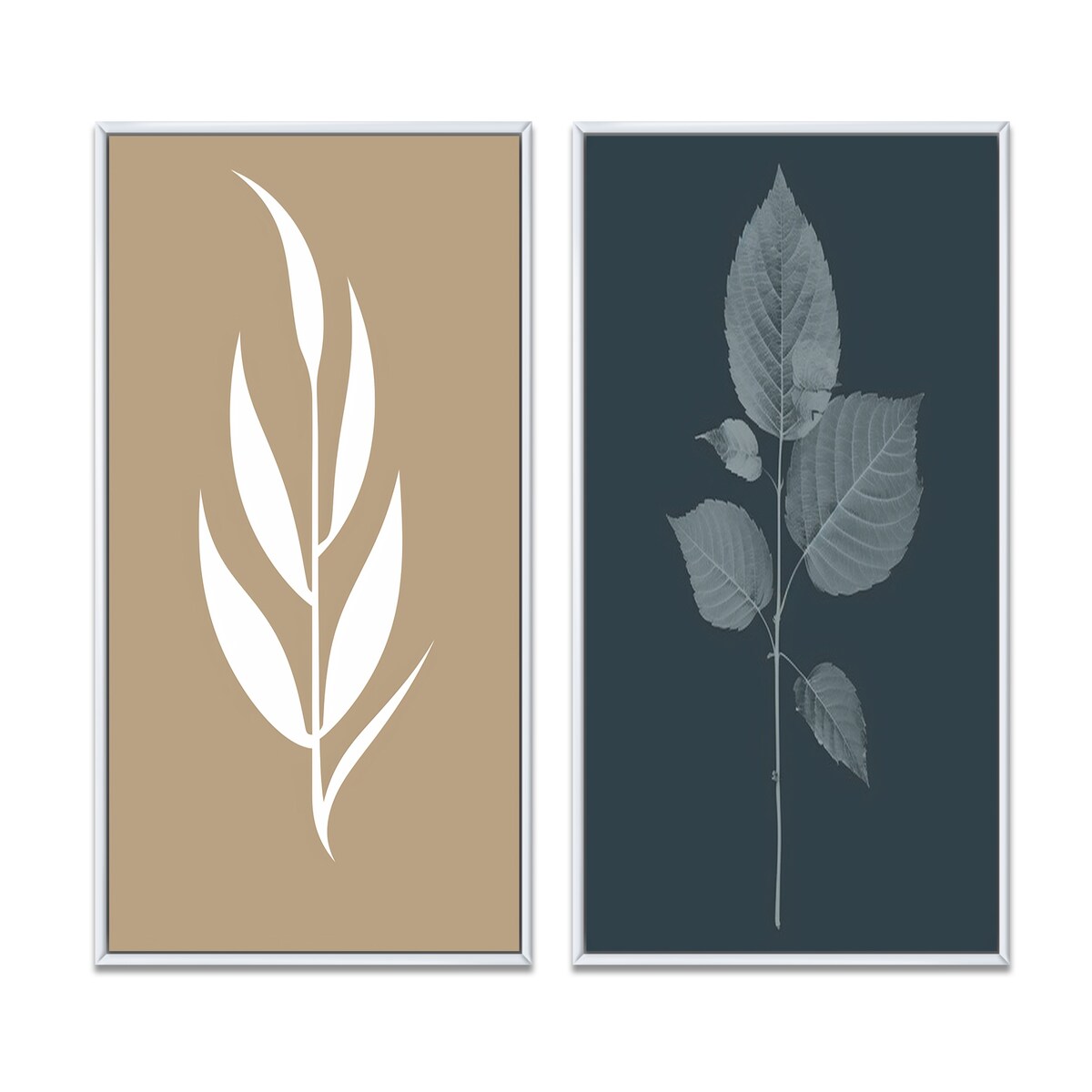 Designart "Minimal Botanicals Single Leaf On Beige" Flowers Framed Wall Art Traditional Gallery Wall Set For Home Decor