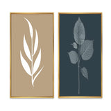 Designart "Minimal Botanicals Single Leaf On Beige" Flowers Framed Wall Art Traditional Gallery Wall Set For Home Decor