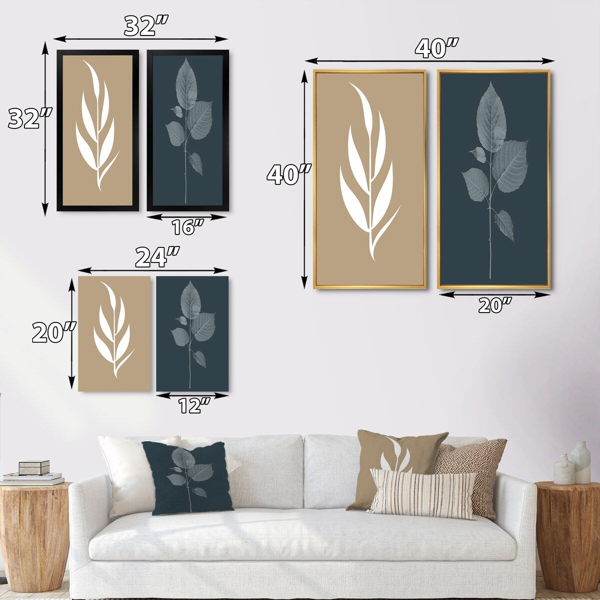Designart "Minimal Botanicals Single Leaf On Beige" Flowers Framed Wall Art Traditional Gallery Wall Set For Home Decor