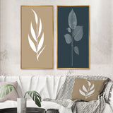 Designart "Minimal Botanicals Single Leaf On Beige" Flowers Framed Wall Art Traditional Gallery Wall Set For Home Decor