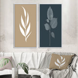 Designart "Minimal Botanicals Single Leaf On Beige" Flowers Framed Wall Art Traditional Gallery Wall Set For Home Decor