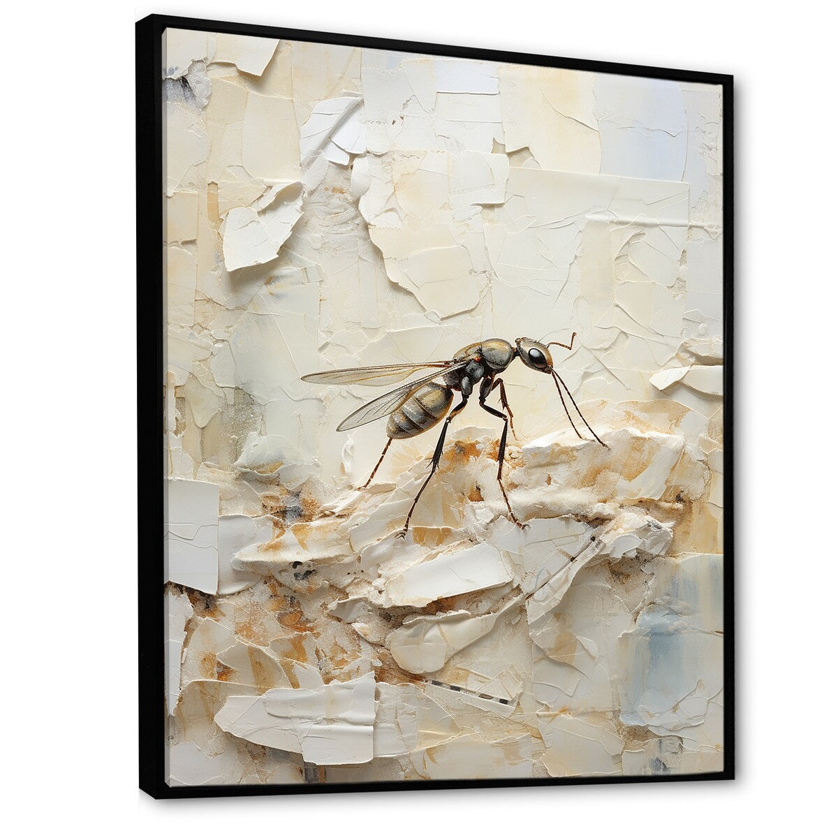 Designart "Minimalism Ant Beige Collage II" Animals Ant Framed Wall Decor