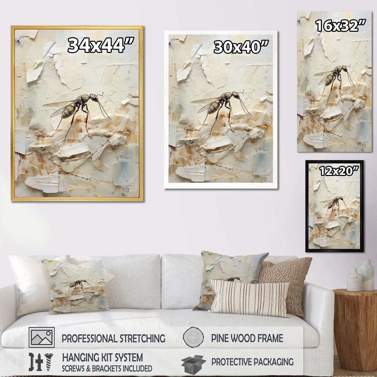 Designart "Minimalism Ant Beige Collage II" Animals Ant Framed Wall Decor