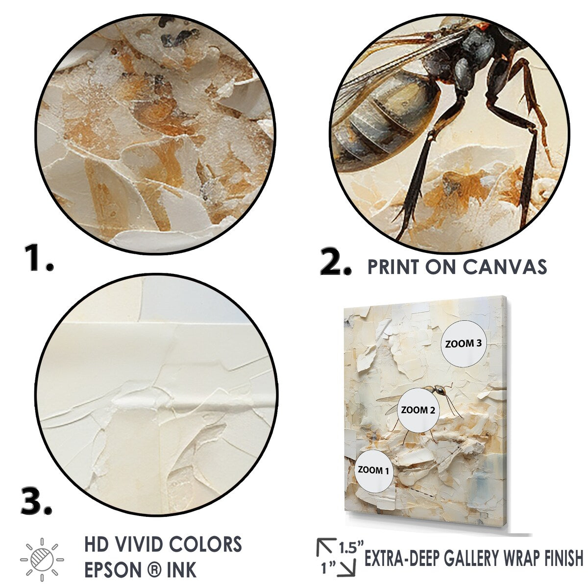 Designart "Minimalism Ant Beige Collage II" Animals Ant Framed Wall Decor