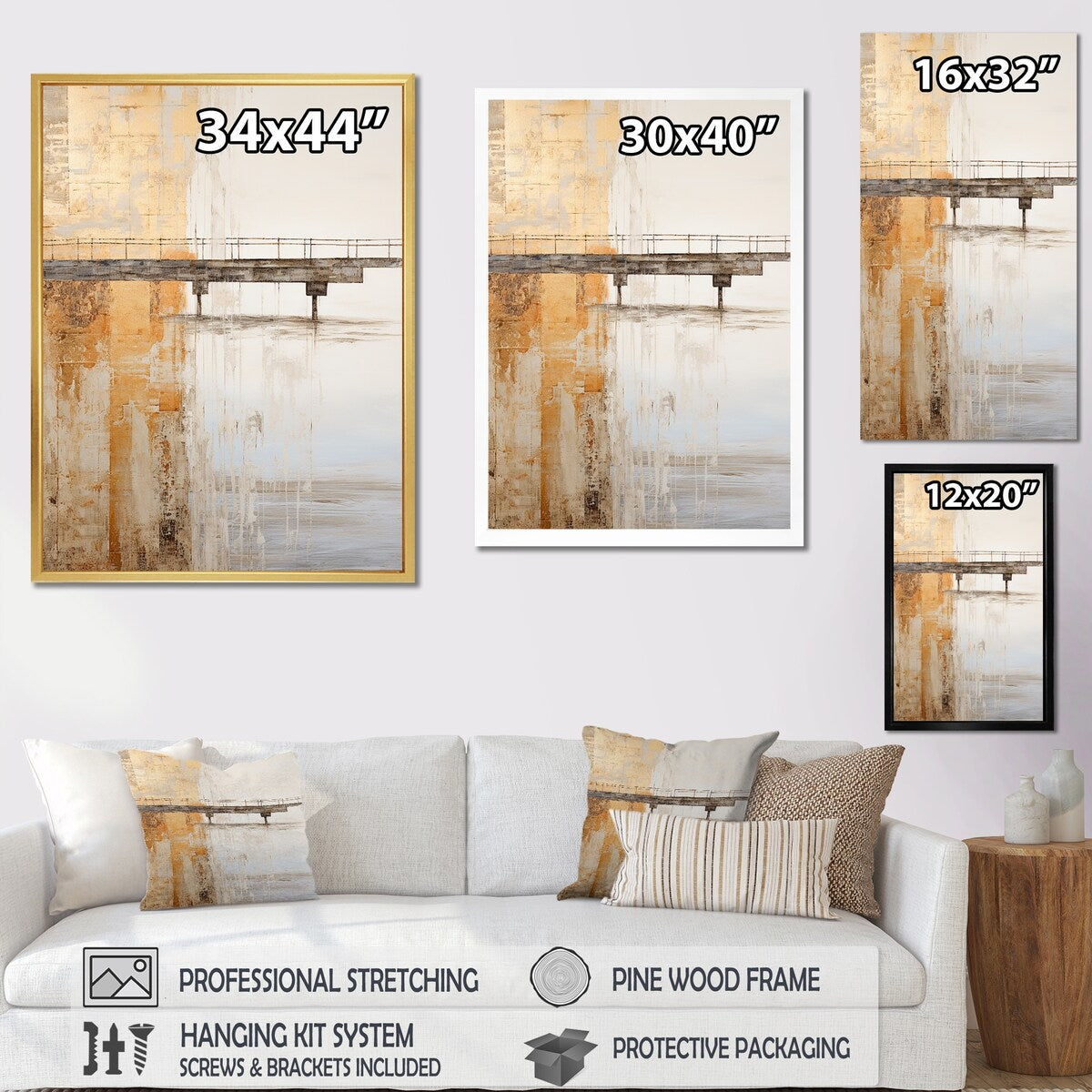 Designart "Minimalism Beige Pier Horizon" Coastal Pier Wall Art