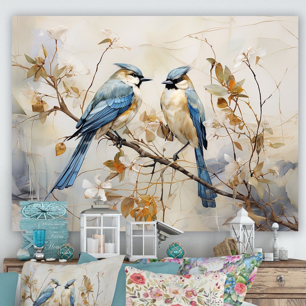 Designart "Minimalism Birds Of Paradise Cherry Blossoms I" Birds Of Paradise Wall Art